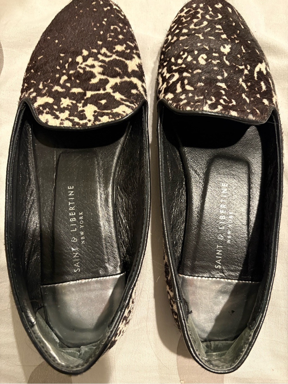 Black and White Haircalf Loafers
